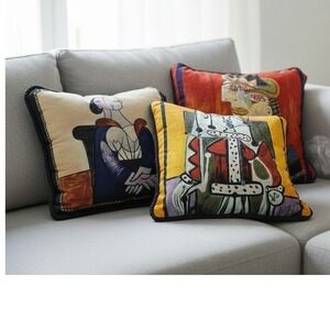 Picasso Art Cubist Portrait Silk Style Accent Pillows Modern Home Decor Set of 3
